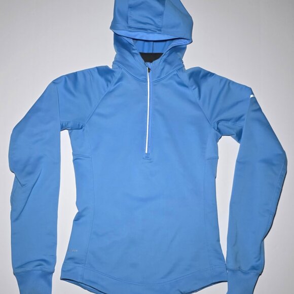 Nike Dri Fit Womens Light Blue 1/2 Zippered Hooded Athletic Pullover Size XS - Picture 1 of 14